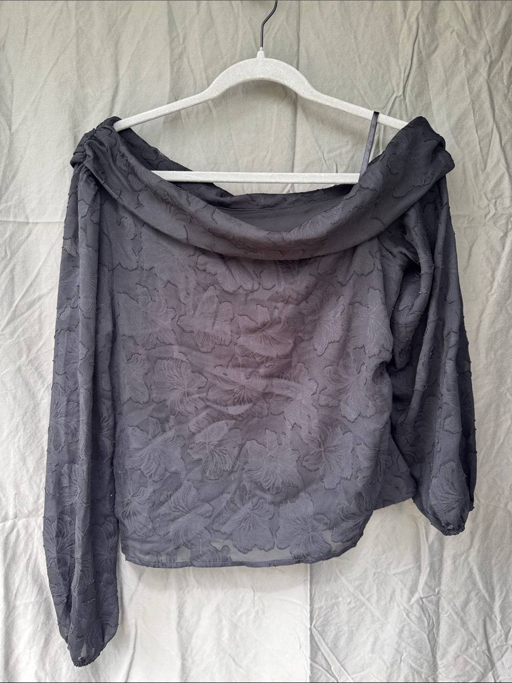 LOFT Women's Off-Shoulder Textured Long Sleeve Top - Black